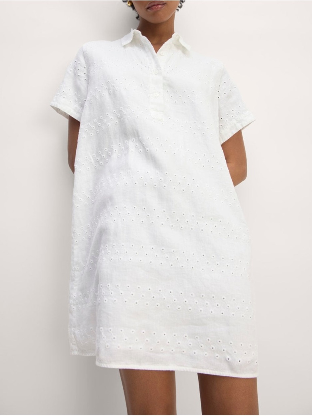 013 EVERLANE Women’s Linen Eyelet Shirtdress, White, Medium